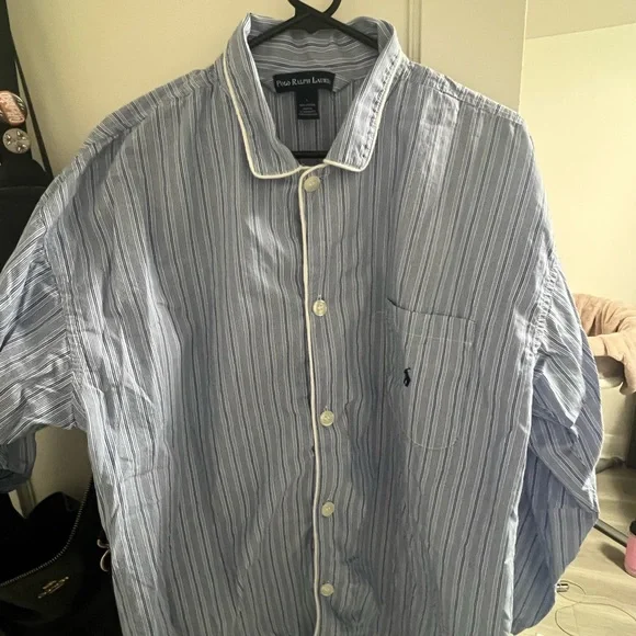 Polo by Ralph Lauren Blue and White Striped Cotton Pijama shirt - Picture 3 of 4